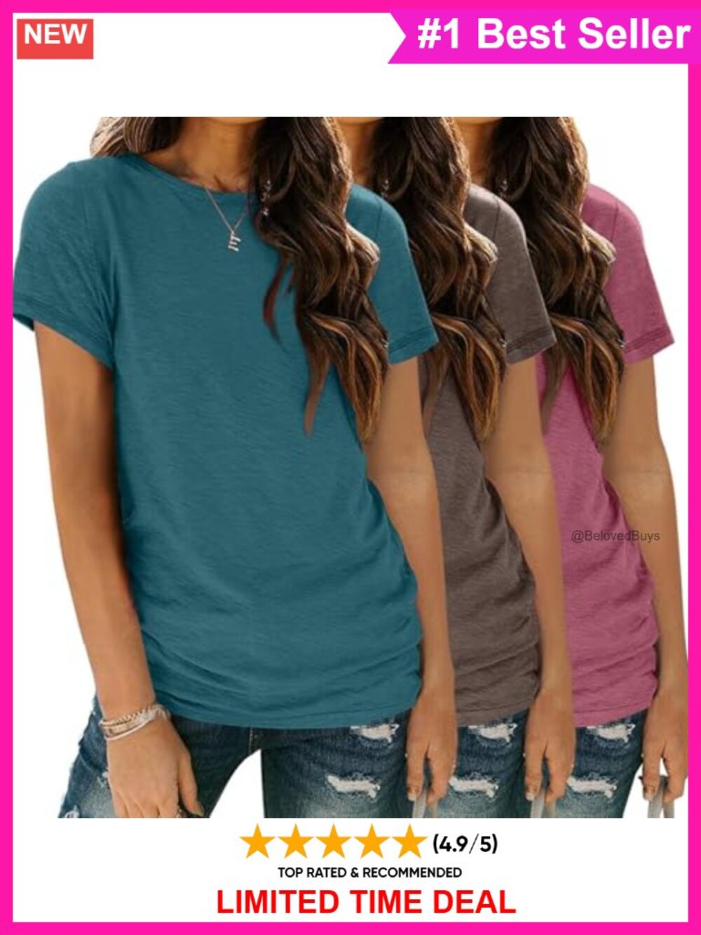 3 Pack Womens Short Sleeve Crewneck Loose Fit Summer T-Shirts